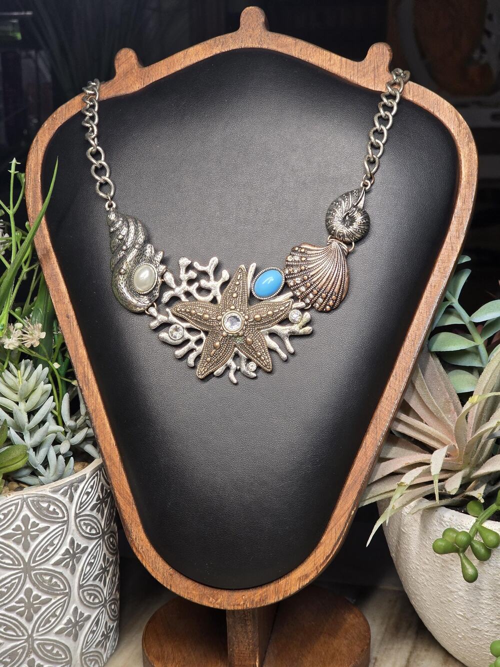 Ocean Inspired Starfish & Seashell Statement Necklace
